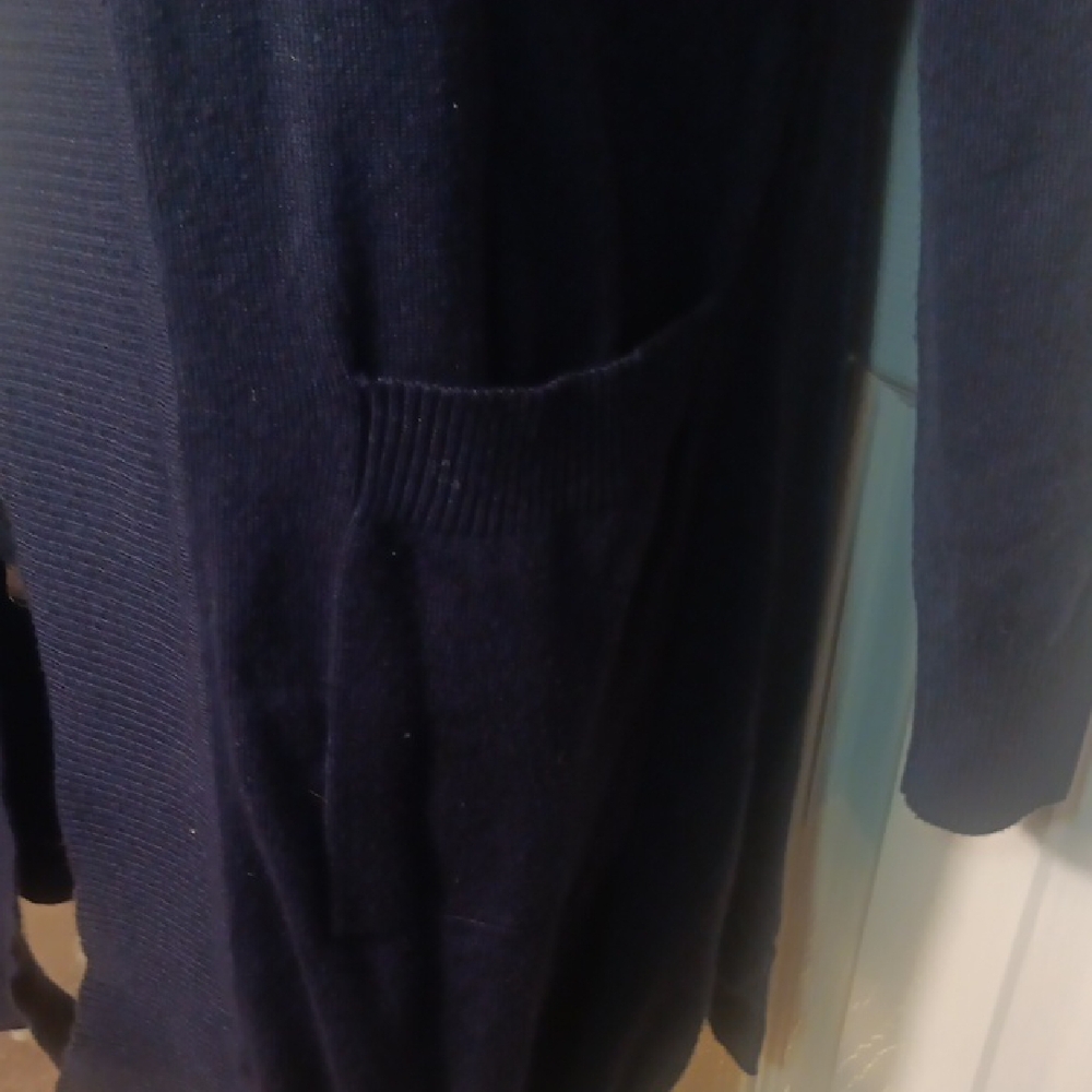 Navy Blue Open Front Cardigan With Ribbed Details Down Front And On Arms - Picture 4 of 11